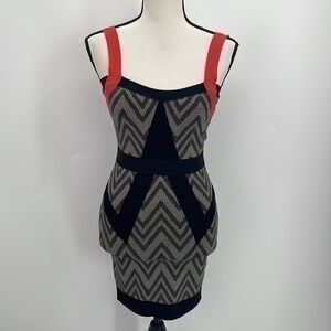 UEC Marciano black & red bandage dress exposed zipper in the back XS